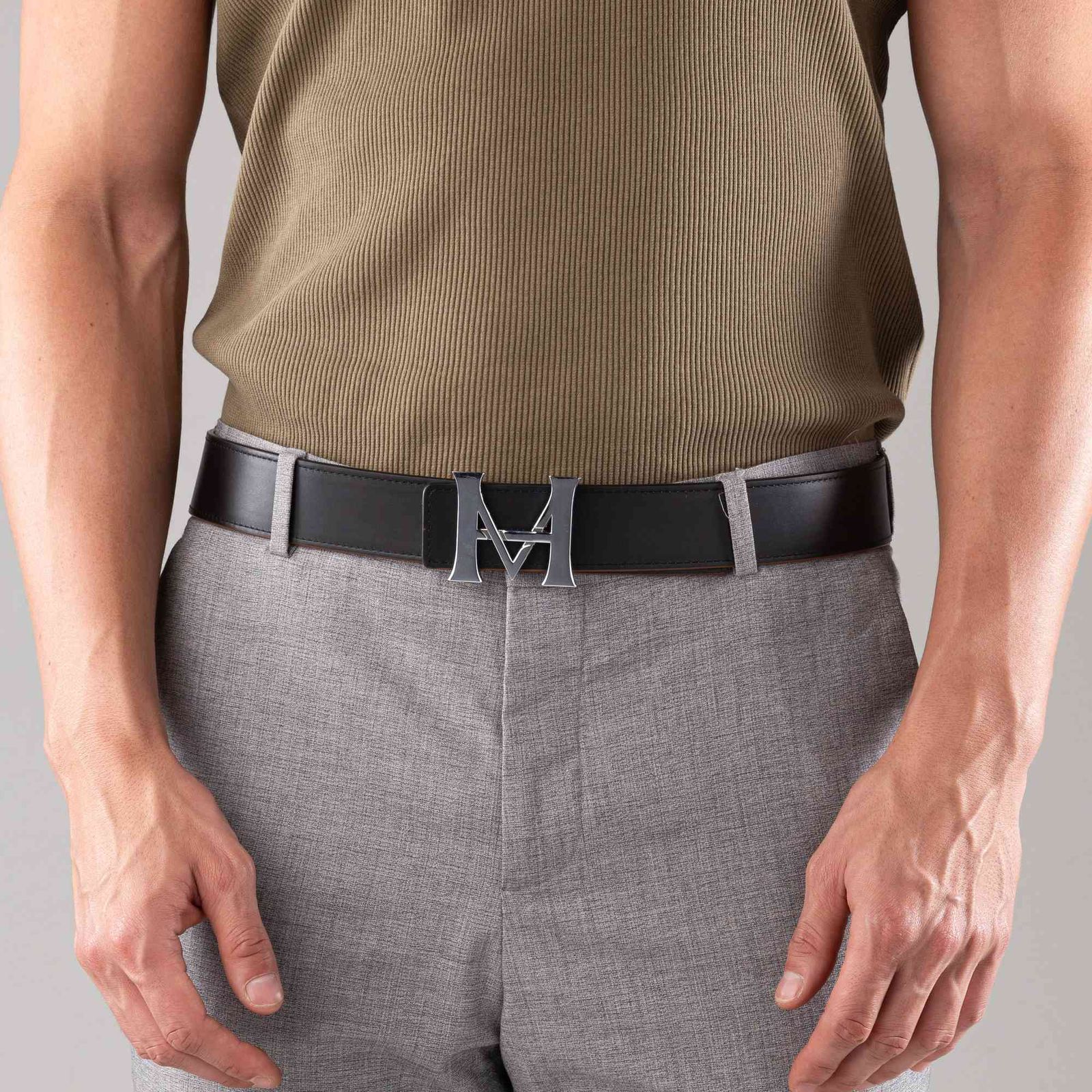 Cinturón Casual Monograma Doble Faz Negro Caramelo