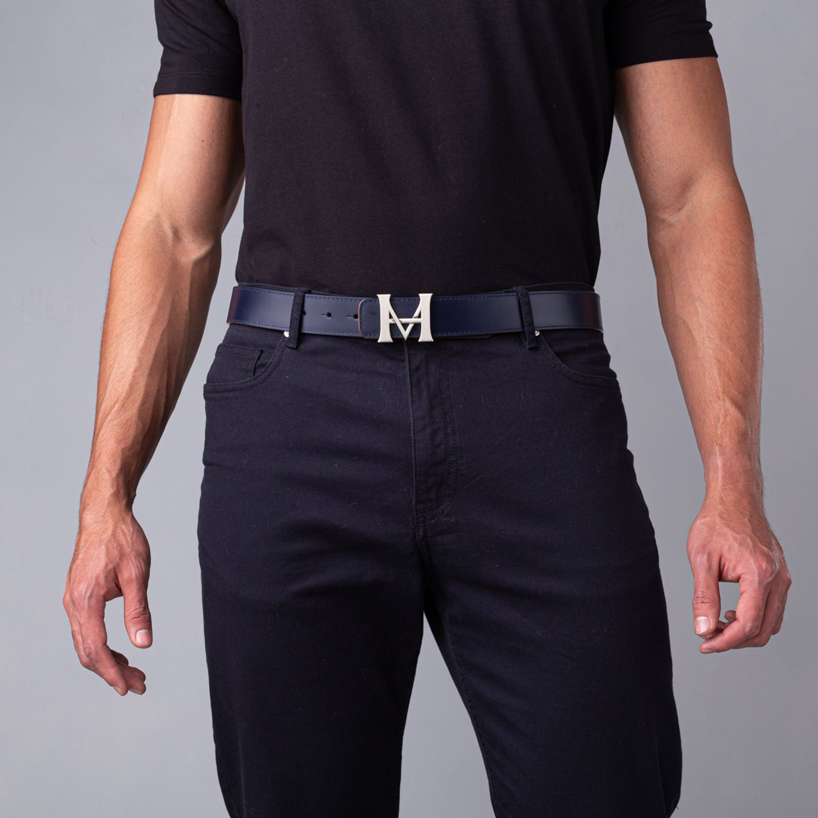 Cinturón Casual Monograma Doble Faz Indigo Caoba