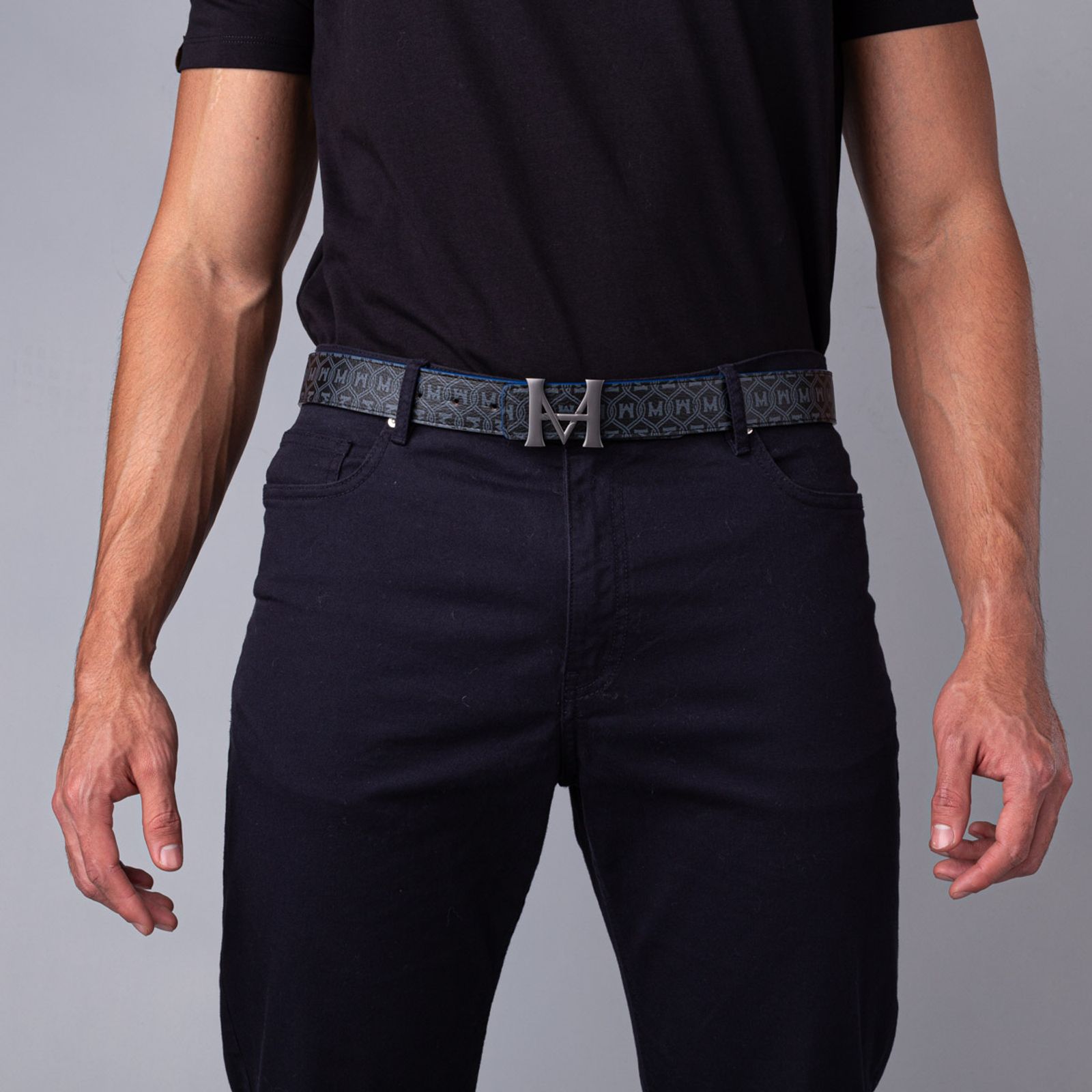 Cinturón Casual Monograma Palenque Doble Faz Noche Azul