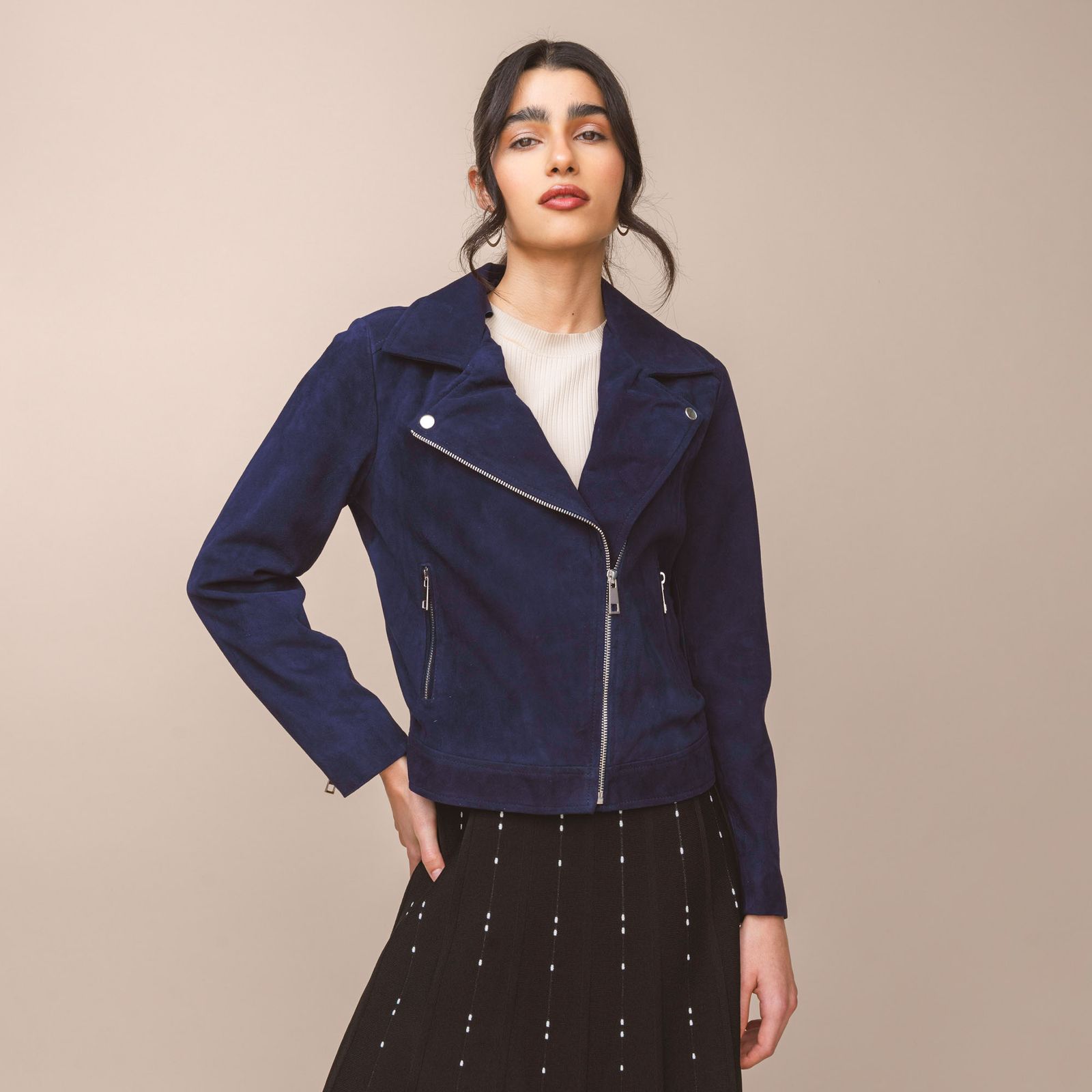 Chaqueta Biker Agata Azul Gamuza Gema MH