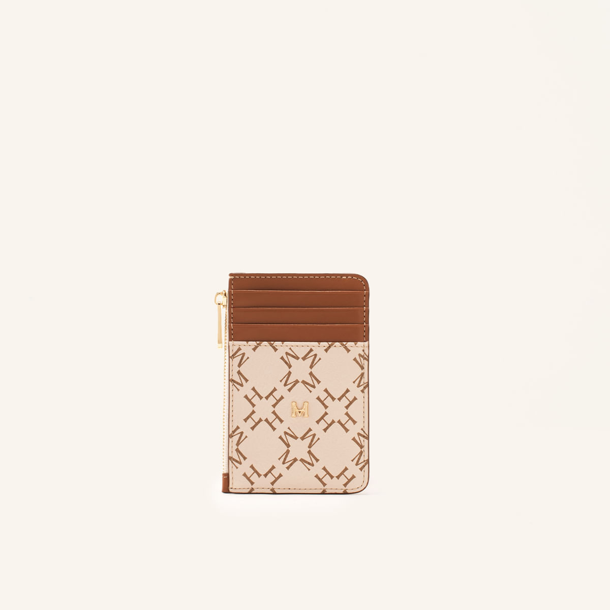Tarjetero 8 Tarjetas Con Zip Beige Primario Básico