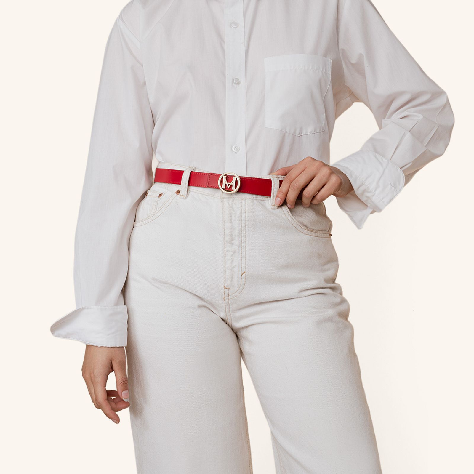 Cinturón Casual Monograma Circular Caramelo Rojo Cayena