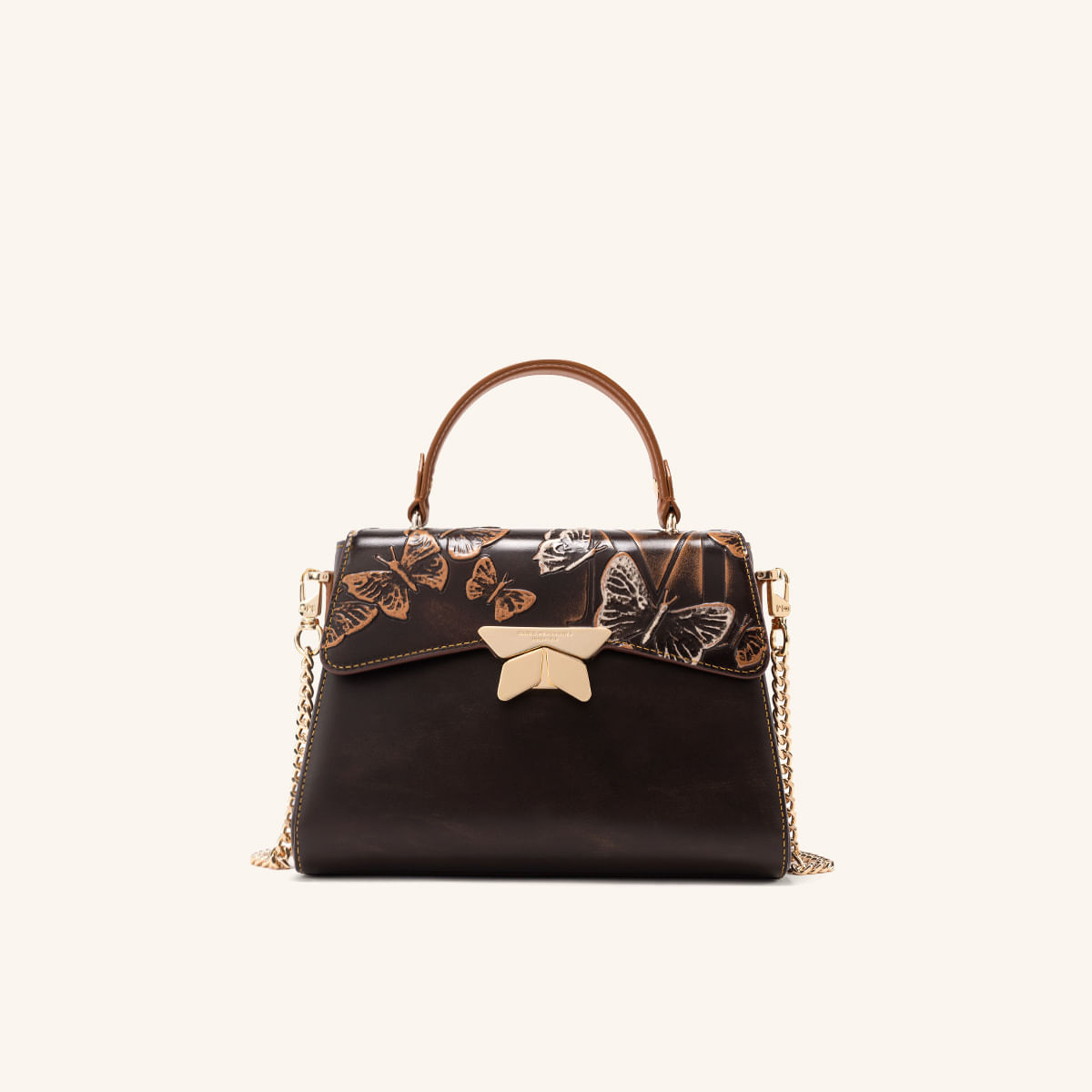 Bolso De Mano Alma Con Cadena Capuchino Mariposas