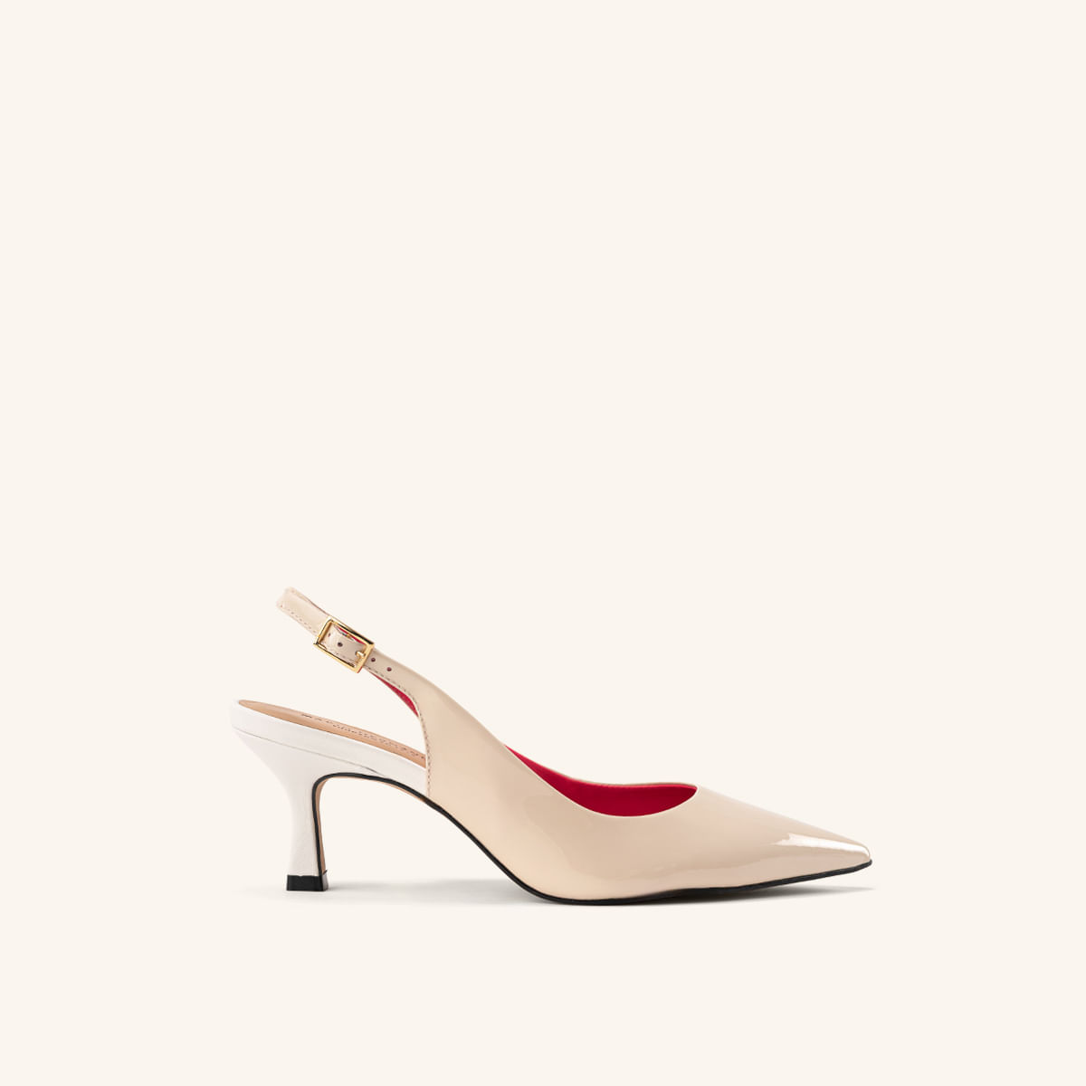 Tacones Capital Con Correa Beige Blanco Glamour